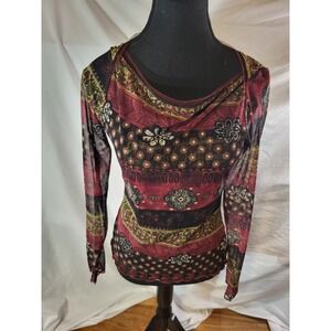 Anac By Kimi Mesh Dark Tribal Top Size Small